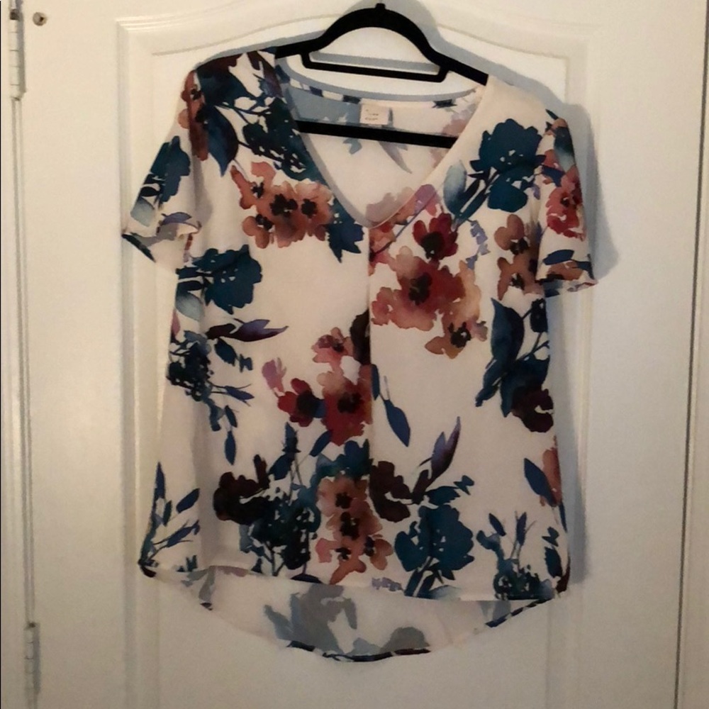 A new day, v neck watercolor floral blouse